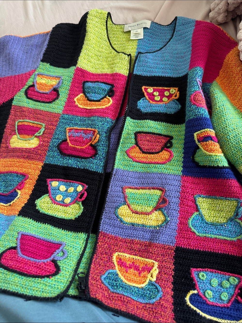 Susan Bristol Rainbow Teacup Patchwork Cardigan - Bright Multicolor